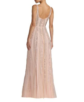 Scoop Neck A-Line Gown with Striped Beading
