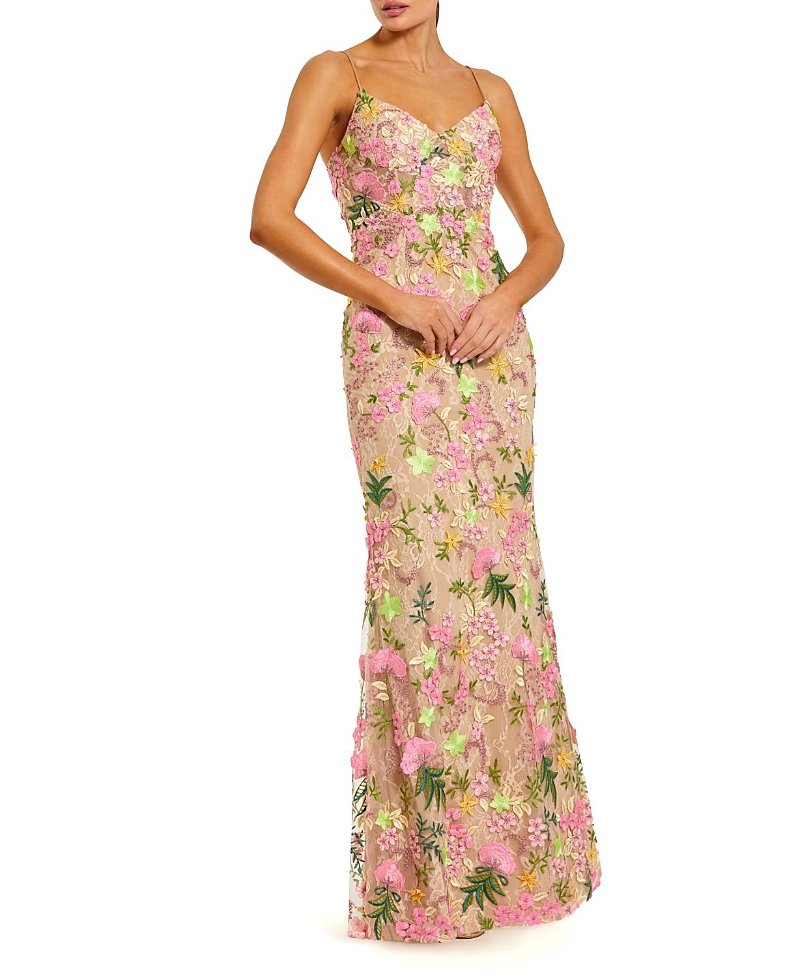 Mac Duggal Floral Embroidered Sleeveless Column Gown