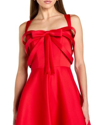  Satin Sleeveless A Line Ankle Dress with Bow