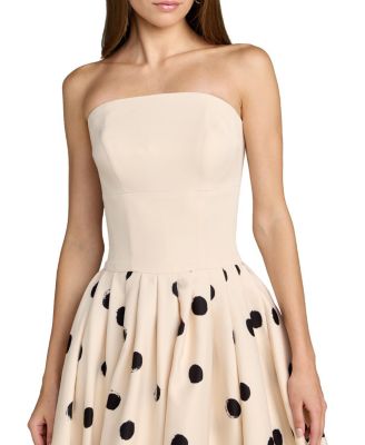 Crepe Strapless Polka Dot Bubble Skirt Midi Dress