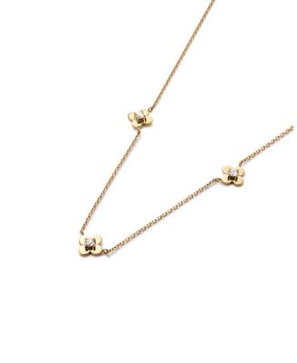 Solid Yellow Gold Mini Flower Station Necklace