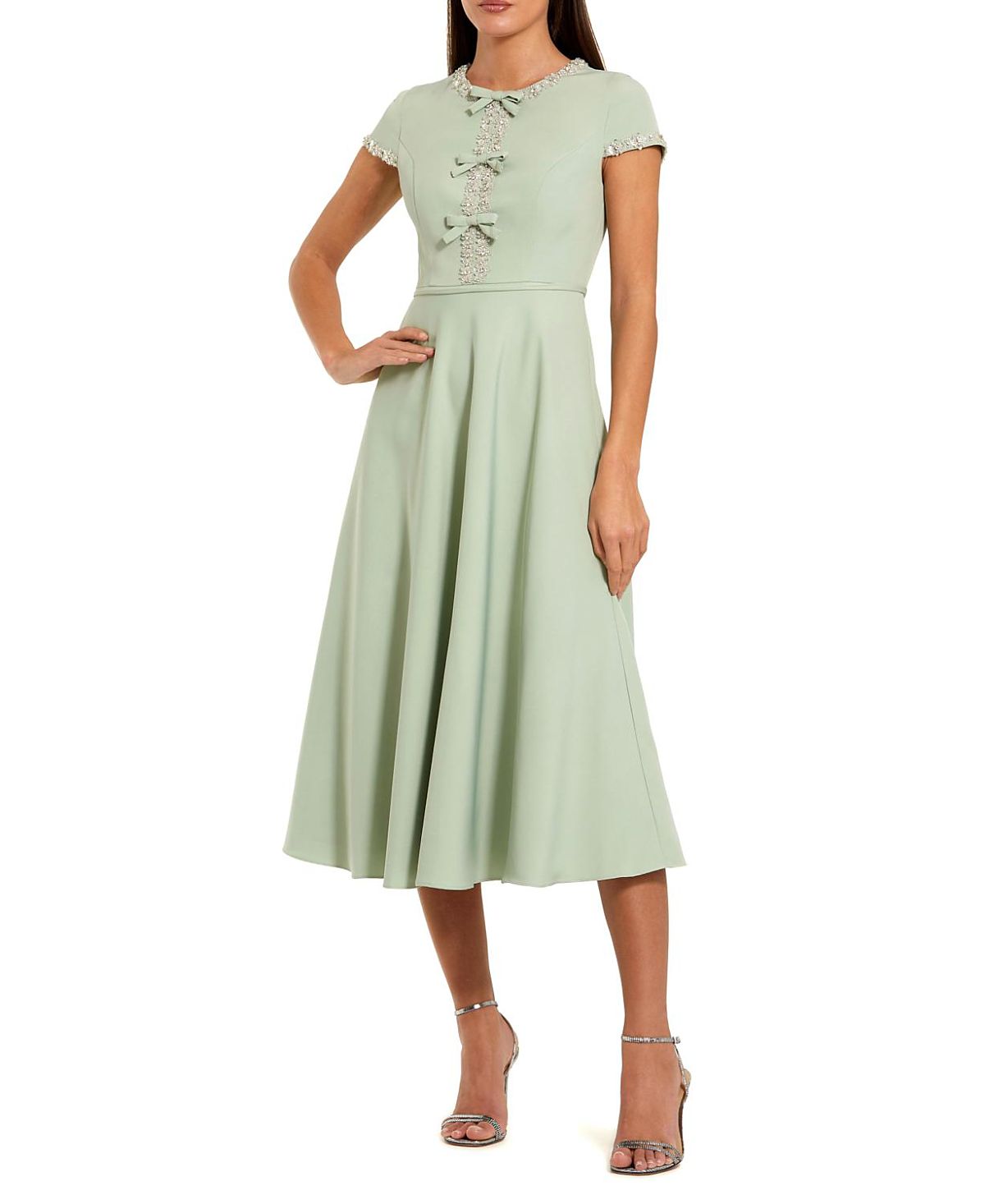 Mac Duggal Crepe Midi Dress with Rhinestone Beading