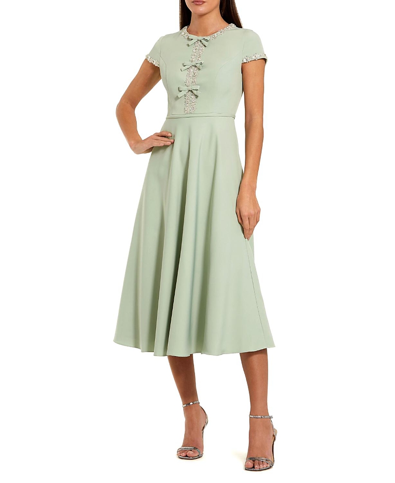 Mac Duggal Crepe Midi Dress with Rhinestone Beading