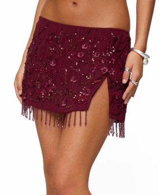 Chiffon Sequin Bead Fringed Mini Skirt