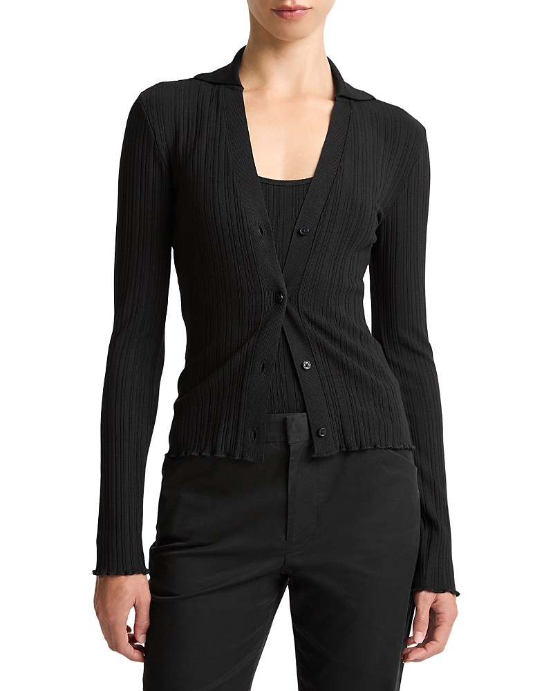 Vince Rib Knit Polo Cardigan Sweater
