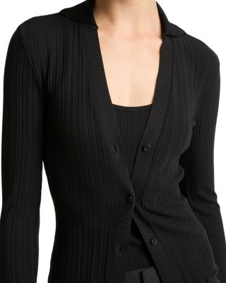 Rib Knit Polo Cardigan Sweater 