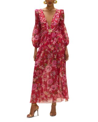 Peony Print Plunge Maxi Dress Swim Cover-Up