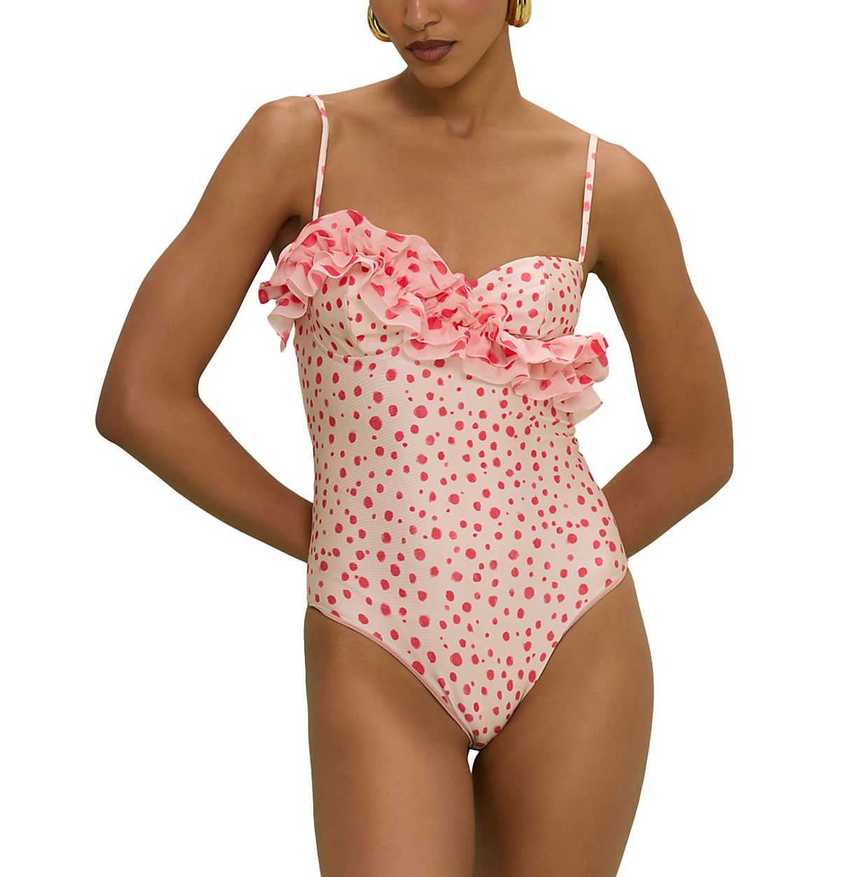 PatBO Peony Print Ruffle One Piece Swimsuit