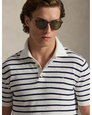 Striped Cotton Linen Polo Collar Sweater