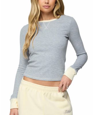 Rora Contrast Long Sleeve Waffle Top