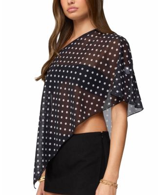 Sheer Chiffon Asymmetric Polka Dot Poncho