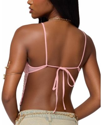 Beaded Mesh Asymmetric Backless Top