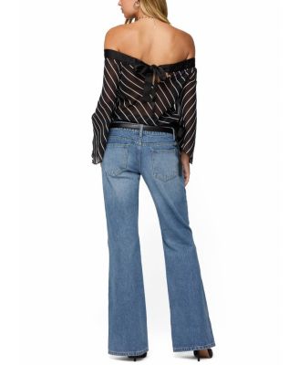 Diagonal Striped Off Shoulder Chiffon Top