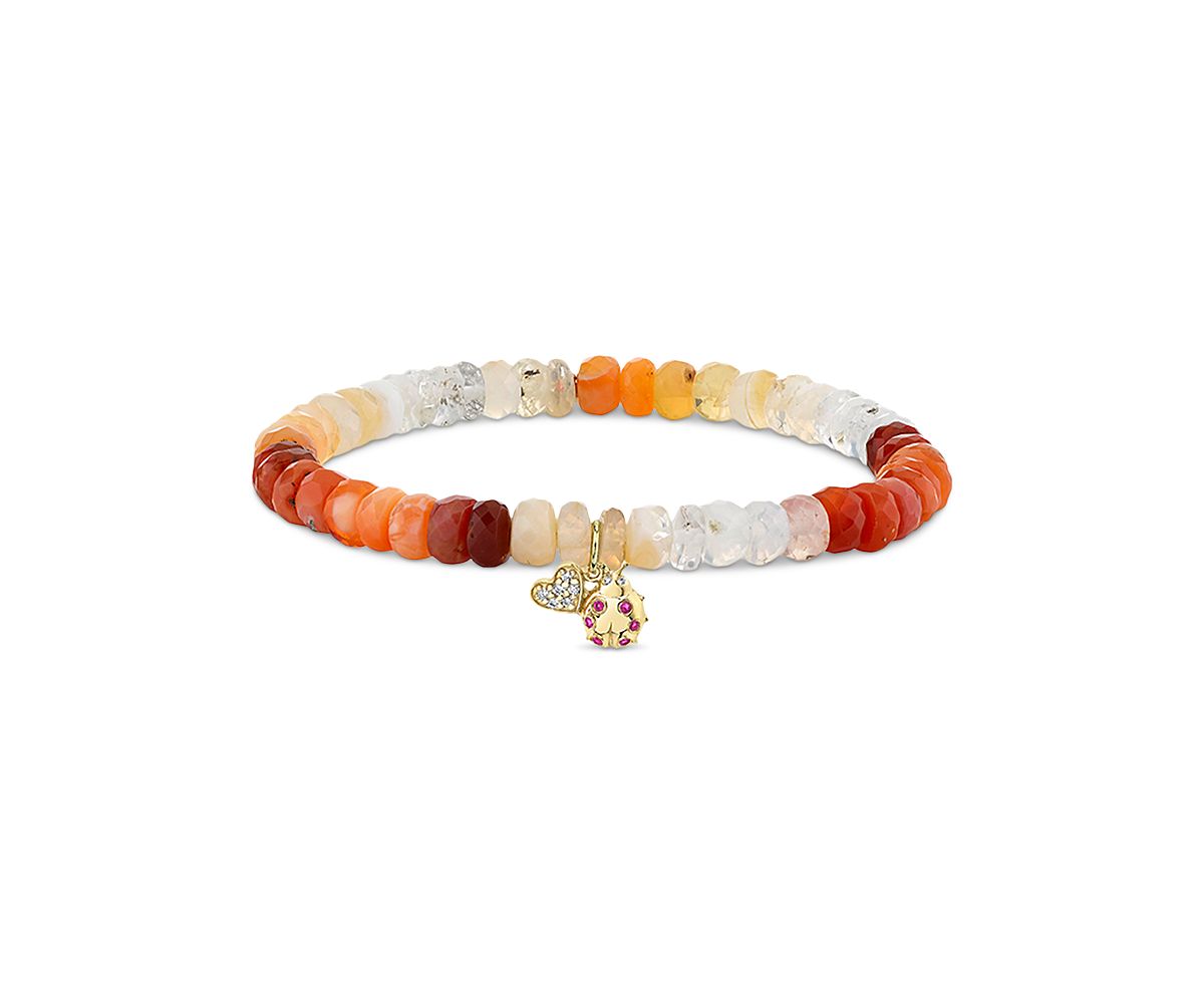 Sydney Evan 14K Yellow Gold The Solara Fire Opal & Diamond and Ruby Love & Luck Charm Bead Bracelet