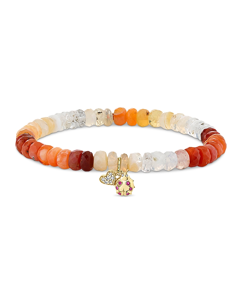 Sydney Evan 14K Yellow Gold The Solara Fire Opal & Diamond and Ruby Love & Luck Charm Bead Bracelet