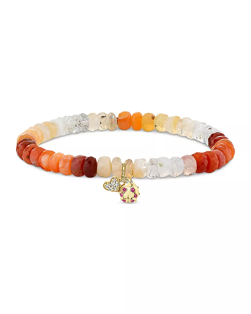 Sydney Evan 14K Yellow Gold The Solara Fire Opal & Diamond and Ruby Love & Luck Charm Bead Bracelet
