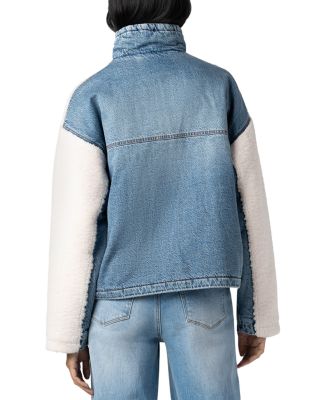 Denim Sherpa Mixed Media Pullover Jacket