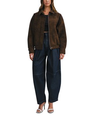 Oversized Faux Suede Bomber Jacket