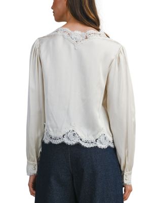 Lace Trim Long Sleeve Blouse 