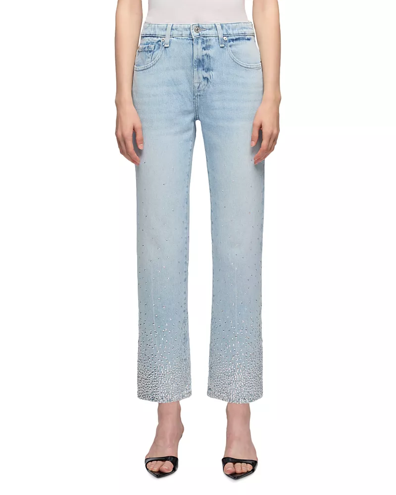 7 For All Mankind Calie Mid Rise Straight Ankle Jeans in Luminous Blue