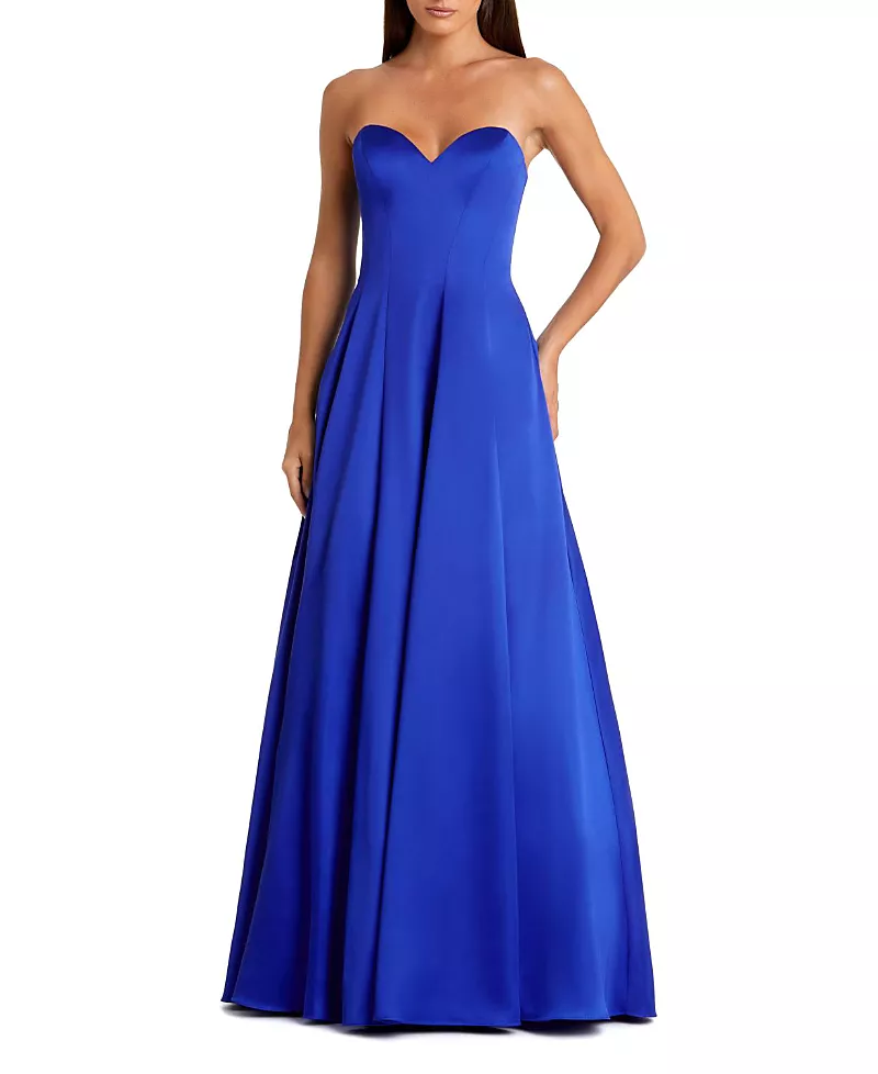 Mac Duggal Satin Strapless Ballgown with Bow Details