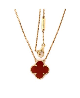 Vintage Alhambra Pendant Necklace 18K Gold and Carnelian 16.25"