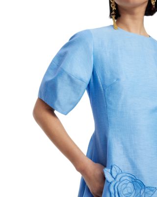 Simona Linen Blend Appliqu&eacute; Mini Dress