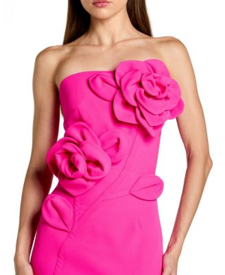  Crepe Strapless Midi Dress with 3D Flower Detail