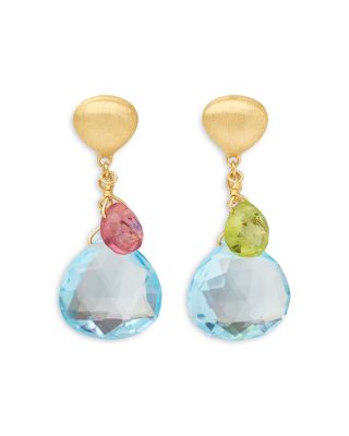 18K Yellow Gold Paradise Multi Gemstone Drop Earrings