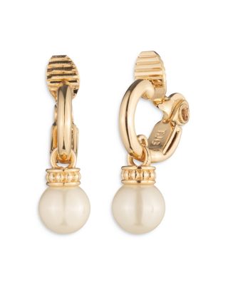 Imitation Pearl Huggie Hoop Clip On Earrings