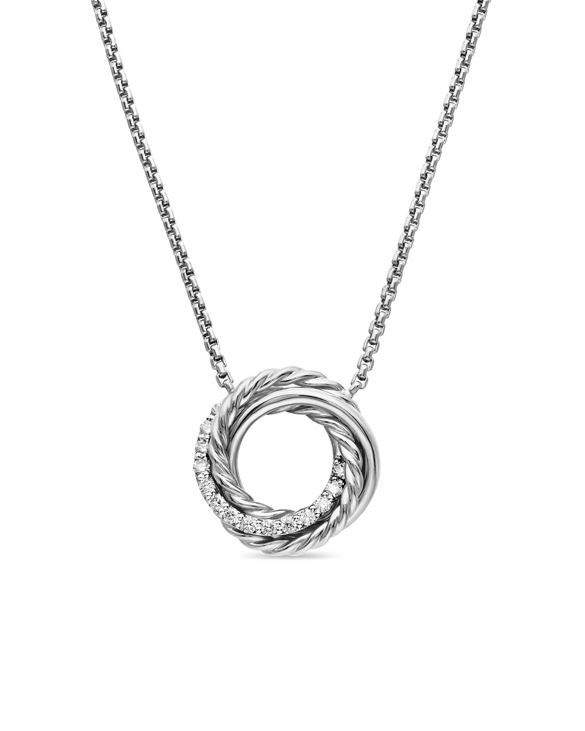 Crossover Pendant Necklace in Sterling Silver with Diamonds, 14.5mm