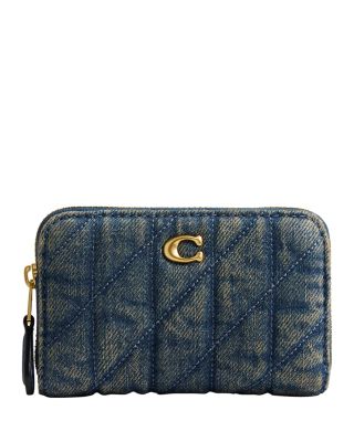 Essential Small Zip Around Card Case In Cotton Denim With Quilting