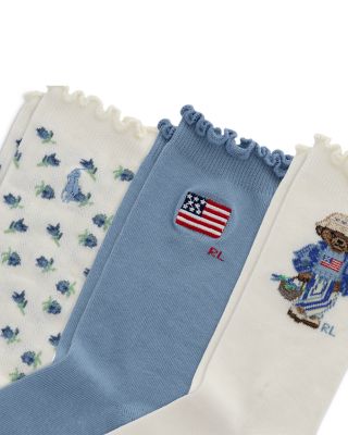 Girls' Blueberry Bear Socks, 3 Pack - Little Kid, Big Kid