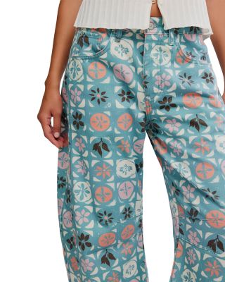  We The Free Good Luck Leopard Barrel Leg Jeans in Brown Sugar