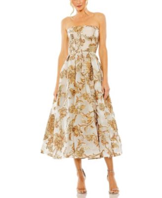  Petite Gold Strapless Brocade Midi Dress with Pockets
