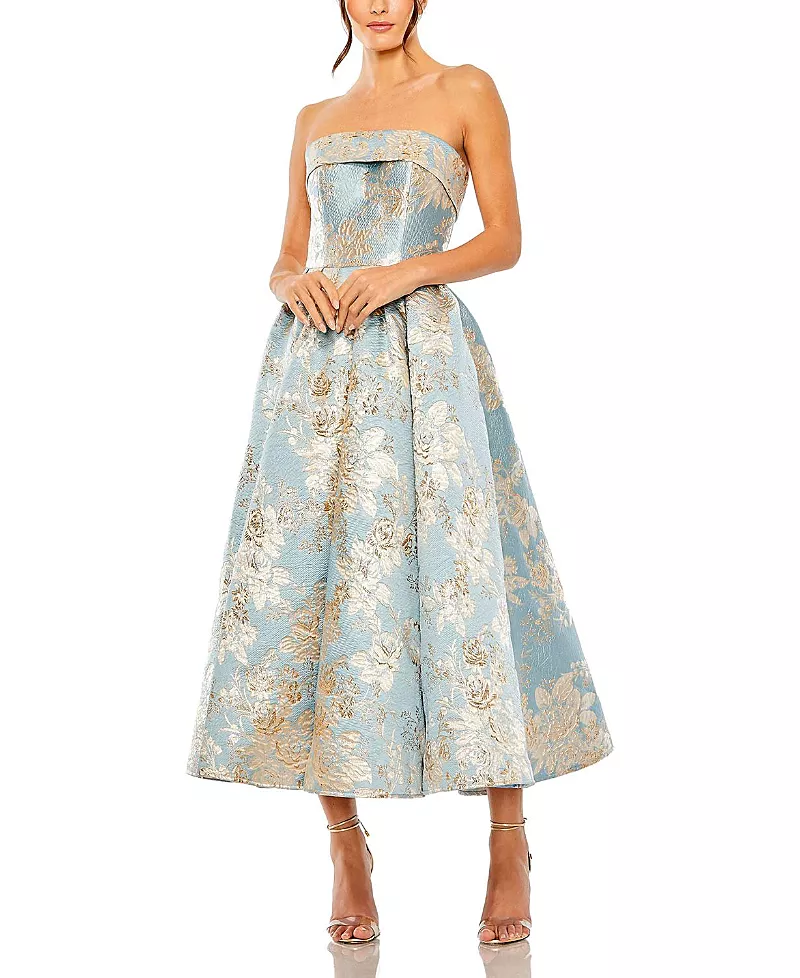 Mac Duggal Petite Strapless Brocade Midi Dress with Pockets