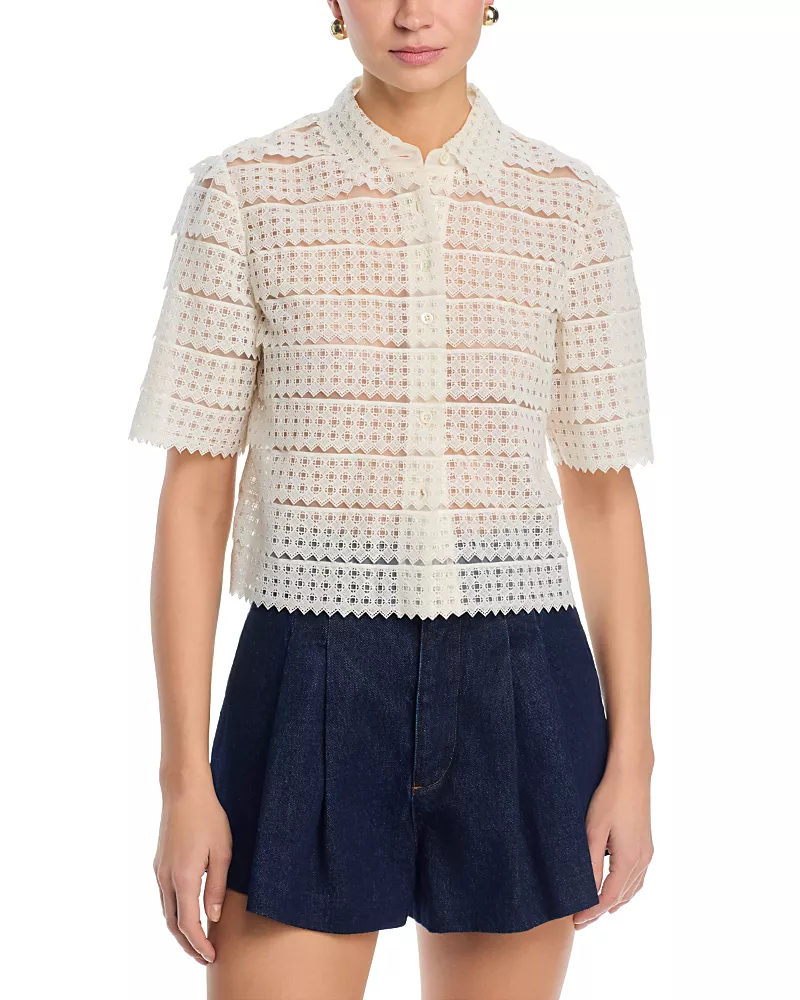 Frame The Lattice Crochet Top