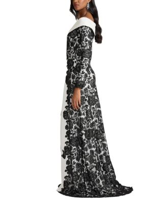  Melara Off-Shoulder Embroidered Crepe Gown