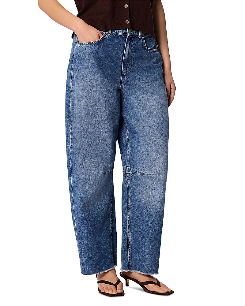 Whistles Authentic Mid Rise Raw Hem Barrel Jeans in Denim