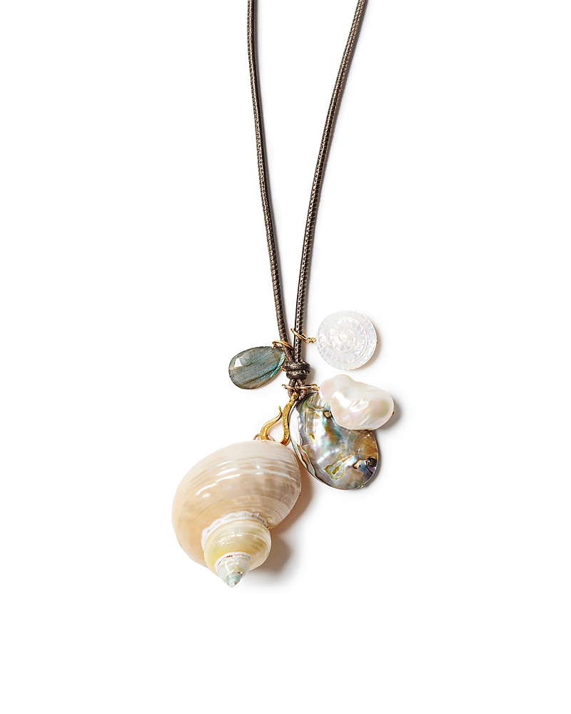 Chan Luu Turbo Shell & Multi Gemstone Leather Pendant Necklace, 42