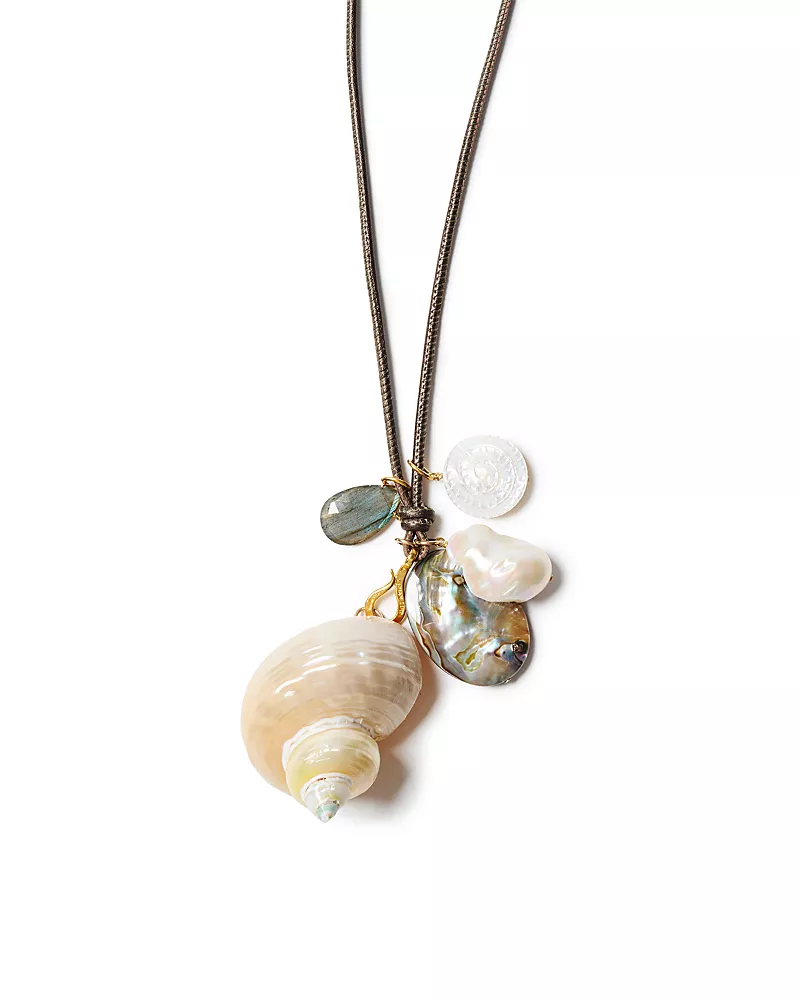 Chan Luu Turbo Shell & Multi Gemstone Leather Pendant Necklace, 42