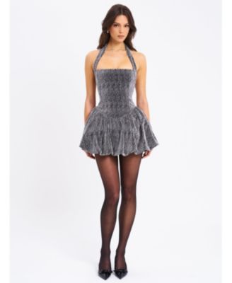  Naomie Crystal Embellished Bubble Hem Halter Mini Dress