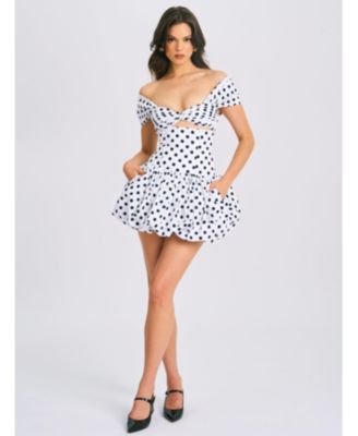  Umika Off Shoulder Polka Dots Bubble Hem Mini Dress