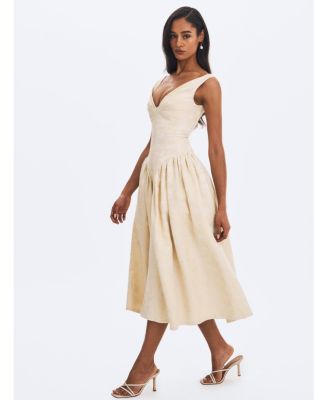  Chelsea Jacquard Ruched Bust Sweetheart Midi Dress