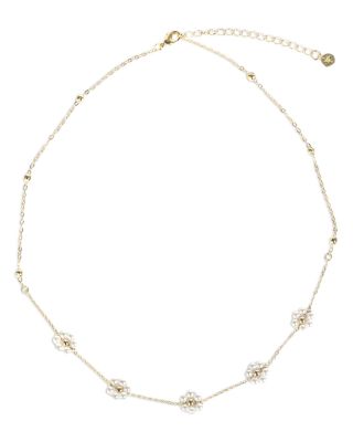 Imitation Pearl Flower Collar Necklace, 16" - Exclusive