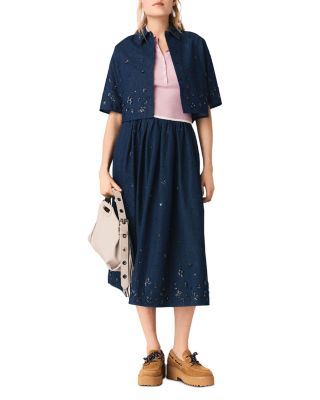 Embroidered Cropped Denim Shirt