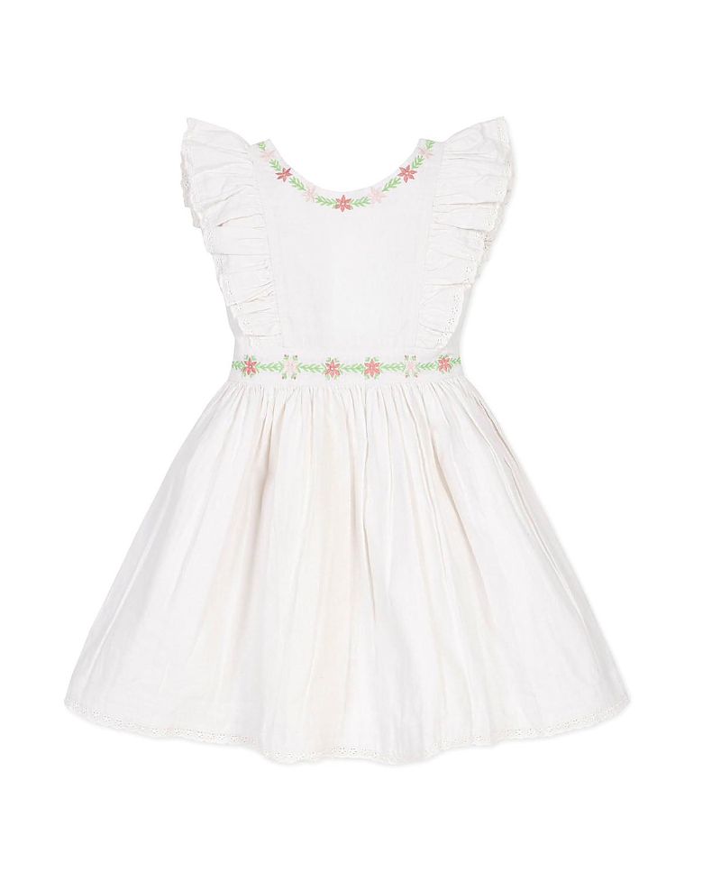 Hope & Henry Girls' Linen Ruffle Jumper with Embroidery - Little Kid, Big Kid
