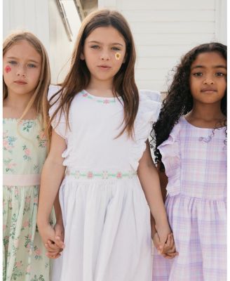 Girls' Linen Ruffle Jumper with Embroidery - Little Kid, Big Kid