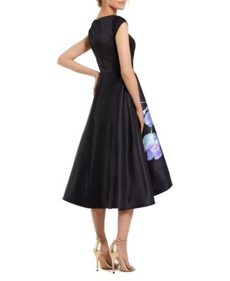  Petite Satin Cap Sleeve Midi Dress with Floral Print