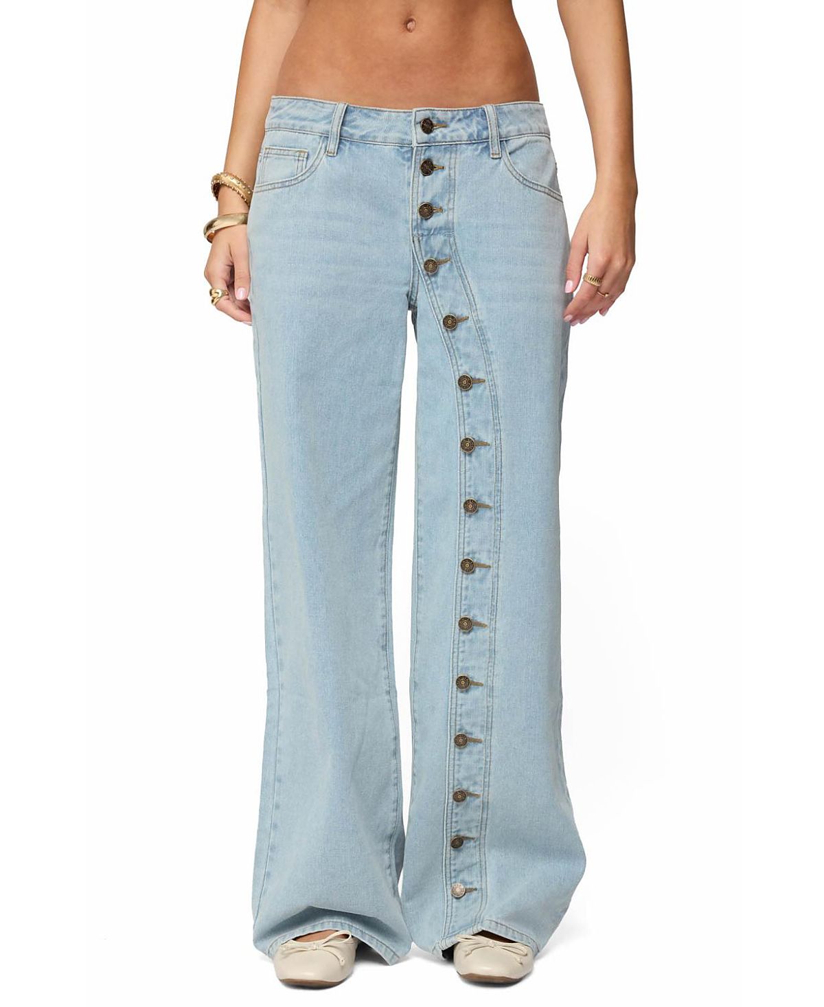 Edikted Adison Button Low Rise Baggy Jeans